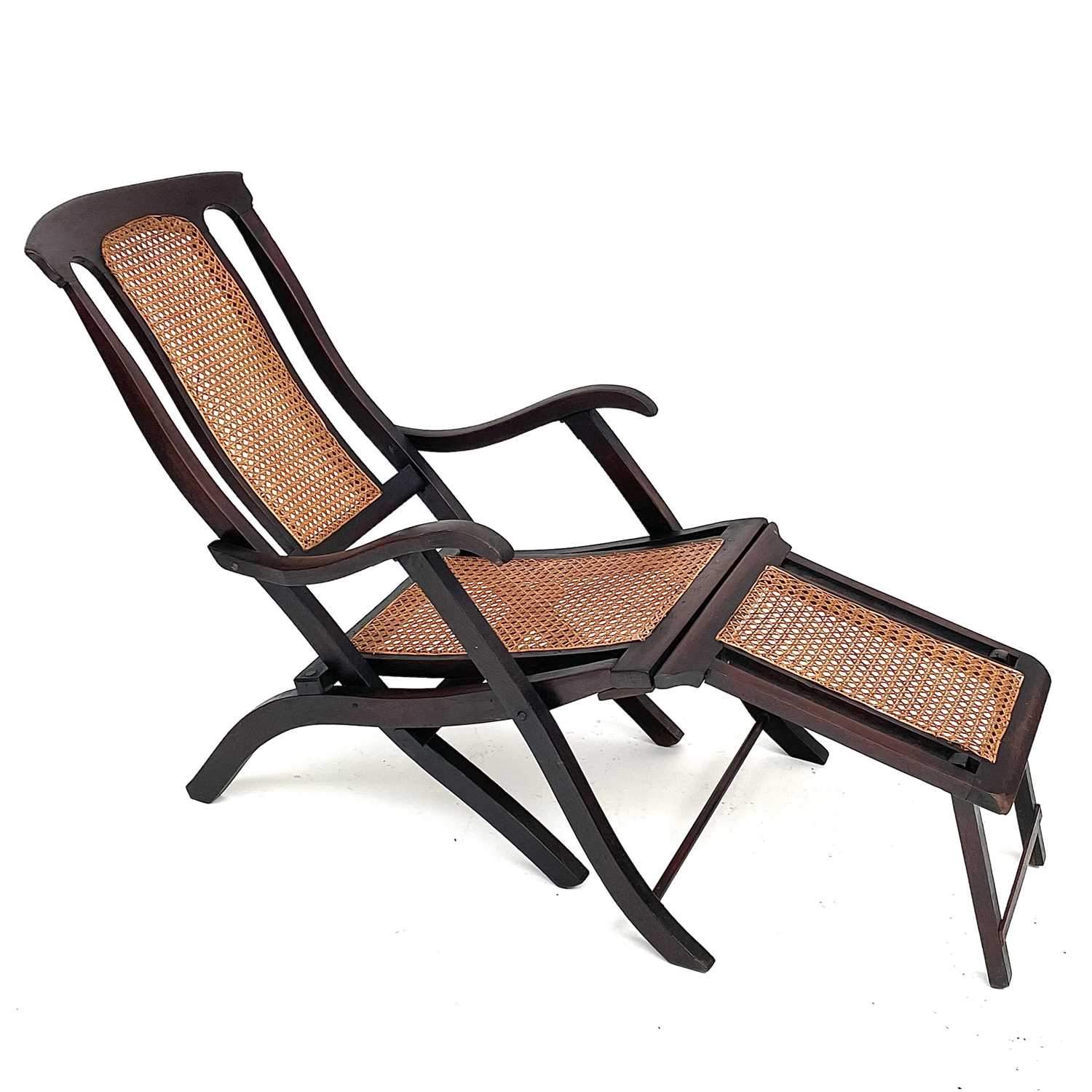 Lot 1814 - A teak steamer chair, circa 1900, with rattan...