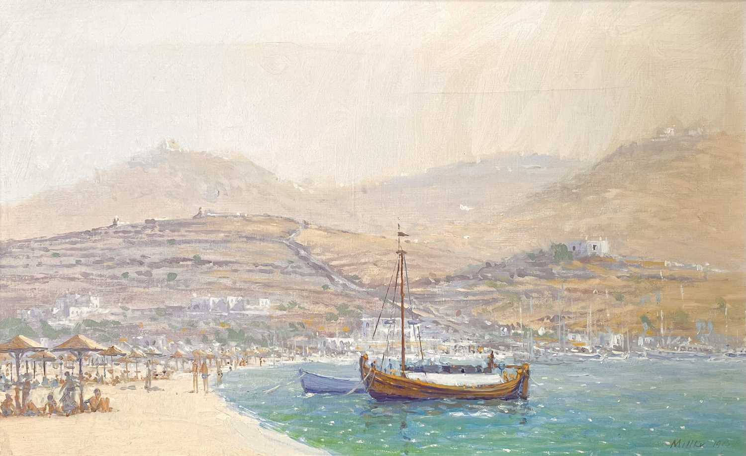 Lot 235 - John MILLER (1931-2002) Ornos Beach Greece Oil...