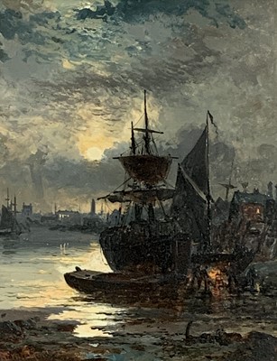 Lot 560 - Robert Ernest ROE (1852-1921) Shipping at dusk...