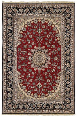 Lot 1214 - An Isfahan part silk carpet, Central Persia.