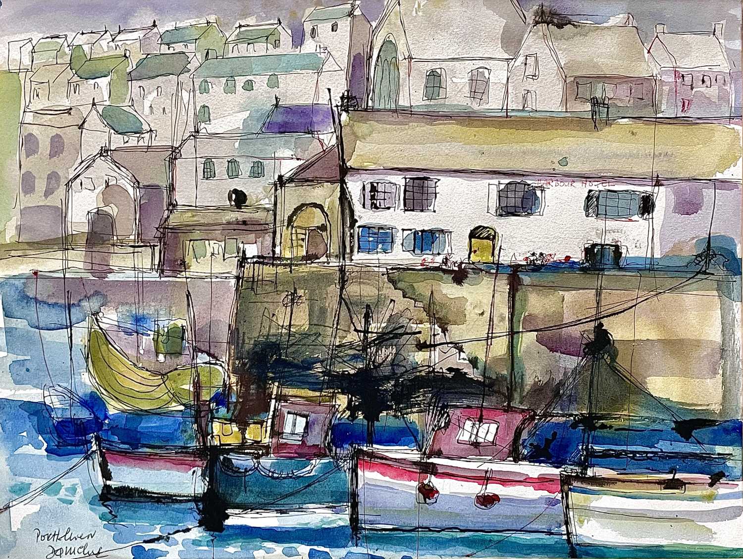 Lot 391 - Daphne MCCLURE (1930) Porthleven Ink and wash...