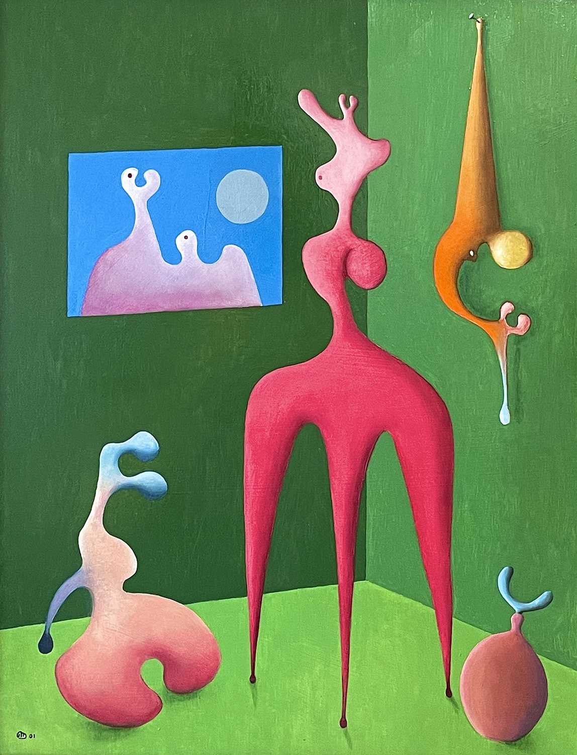 Lot 648 - Desmond MORRIS (1928) Green Room Oil on board...