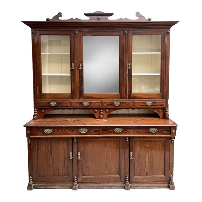 Lot 1888 - A late Victorian pitch pine kitchen dresser,...