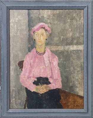 Lot 130 - Rosina ROGERS (1918-2011) Lady in Pink Oil on...