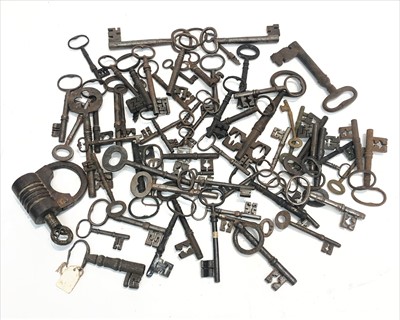 Lot 221 - A large collection of antique keys and an old...