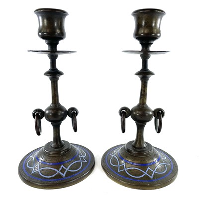 Lot 266 - A pair of French metal and inlaid enamel...