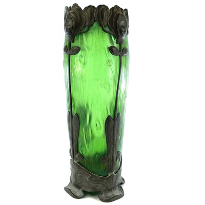 Lot 911 - A Kralik green glass vase, circa 1900, moulded...