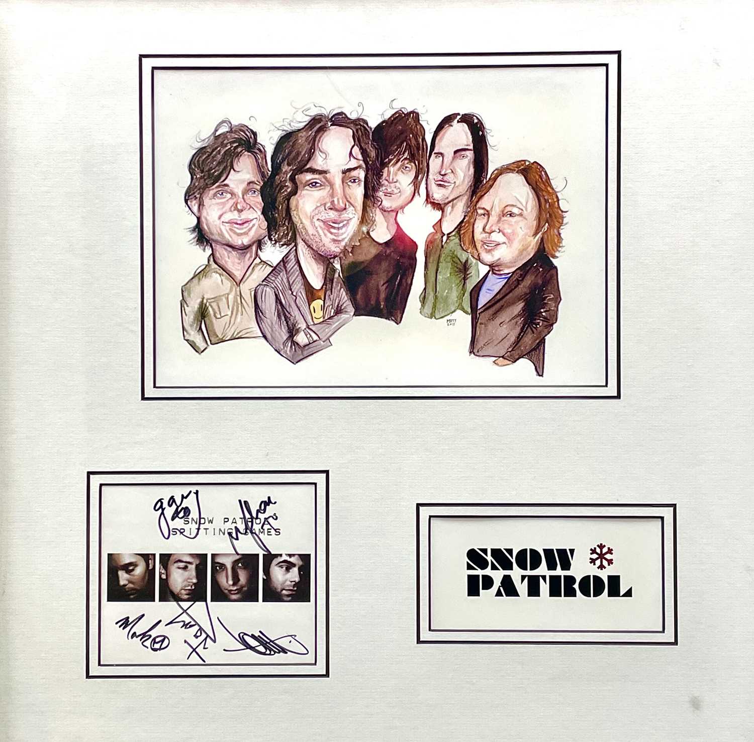 Lot 70 - SNOW PATROL. Signed album cover mounted with a print and bands logo.