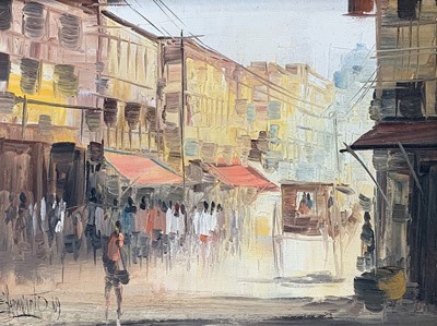 Lot 645 - Edgardo SARMIENTO (1940) Busy Street Oil on...