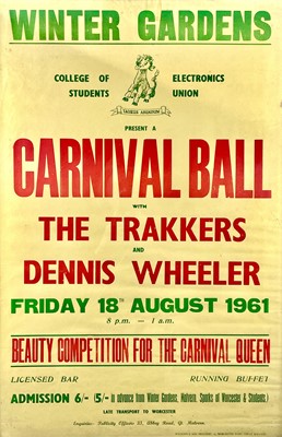 Lot 63 - An early concert poster featuring 'The Trakkers' and 'Dennis Wheeler'.