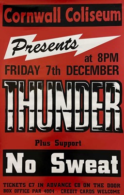 Lot 324 - A signed 'Thunder' guitar and an An original 'Thunder' concert poster.