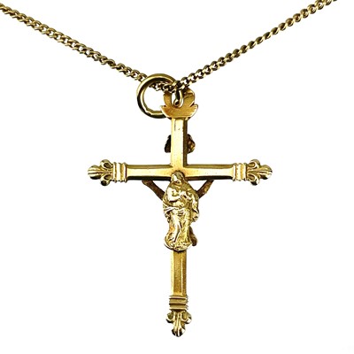 Lot 189 - A continental high purity gold (tests 18ct) double sided crucifix.