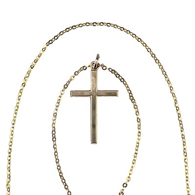 Lot 34 - A 9ct gold cross pendant on a 9ct necklace.