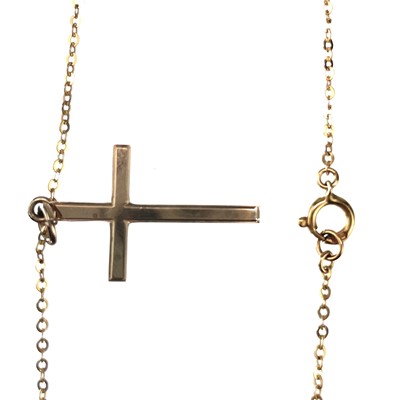 Lot 34 - A 9ct gold cross pendant on a 9ct necklace.