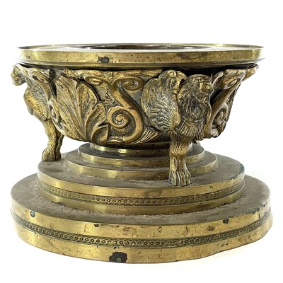 Lot 245 - A 19th century bronze tazza with winged lion...