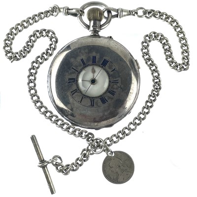 Lot 351 - An Edwardian silver half-hunter chronograph centre second crown wind pocket watch.