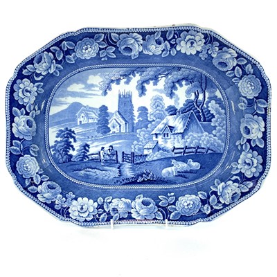 Lot 907 - A Staffordshire blue and white meat platter,...