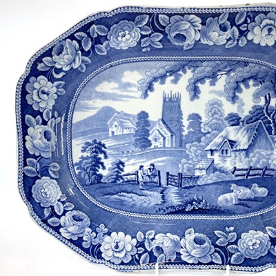 Lot 907 - A Staffordshire blue and white meat platter,...