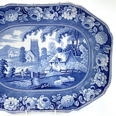 Lot 907 - A Staffordshire blue and white meat platter,...