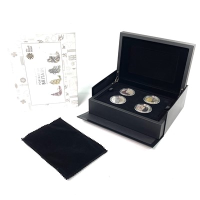 Lot 41 - Royal Mint Great Britain "2014 Portrait of Britain" cased 4x £5 Silver proof coin set.