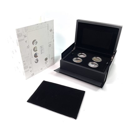 Lot 42 - Royal Mint Great Britain "2016 Portrait of Britain" cased 4x £5 Silver proof coin set.