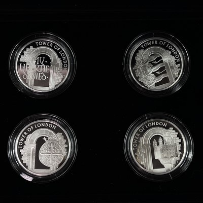 Lot 44 - Royal Mint "2020 Great Britain Tower of London Coin Collection" cased 4x £5 Silver proof coin set.