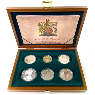Lot 47 - Royal Mint etc. "End of World War 2 1945 2005 Allied Forces" wooden cased Silver proof Collection.