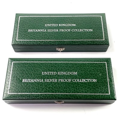 Lot 55 - 2001 & 2003 Royal Mint Great Britain cased silver proof Britannia Collection of 4 coins (x2)