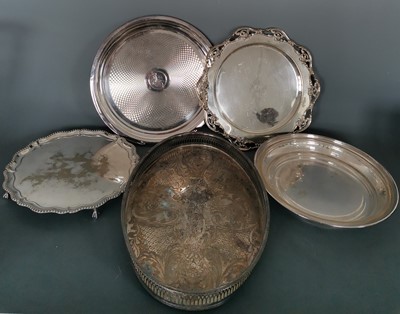 Lot 45 - A plated gallery tray with four others.