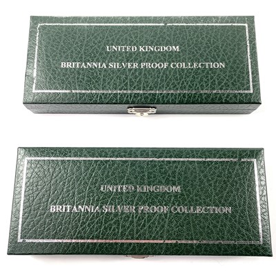 Lot 56 - 2005 & 2007 Royal Mint Great Britain cased Silver proof Britannia collection of 4 coins (x2).