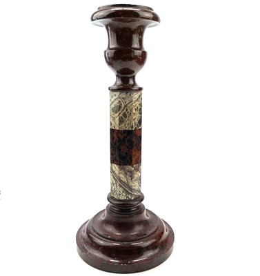 Lot 27 - A Cornish serpentine candlestick, raised on a...