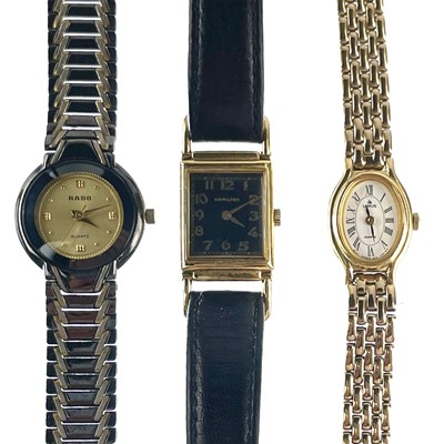 Lot 320 - Three ladies quartz wristwatches by Hamilton, Rado and Lorus.