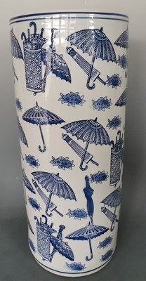 Lot 41 - A blue and white porcelain umbrella stand, the...