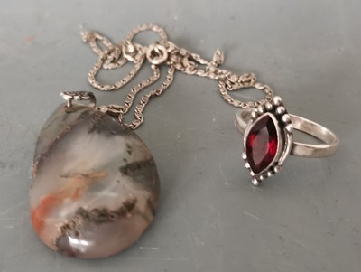 Lot 17 - An antique silver and large moss agate pendant,...