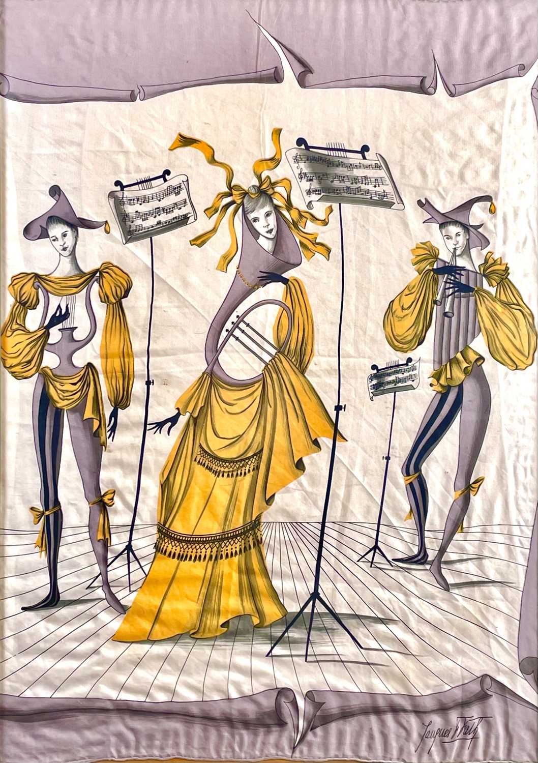 Deadstock 1940s 1950s Jacques Fath Silk Umbrella Novelty Print Scarf main image 0