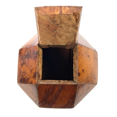 Lot 100 - A burr yew wood dodecahedron box, early-mid 20th century.