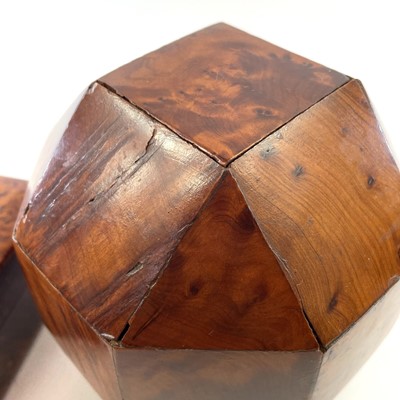 Lot 100 - A burr yew wood dodecahedron box, early-mid 20th century.