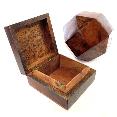 Lot 100 - A burr yew wood dodecahedron box, early-mid 20th century.