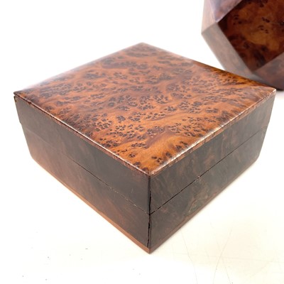 Lot 100 - A burr yew wood dodecahedron box, early-mid 20th century.