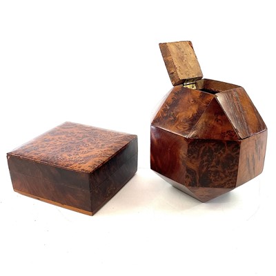 Lot 100 - A burr yew wood dodecahedron box, early-mid 20th century.