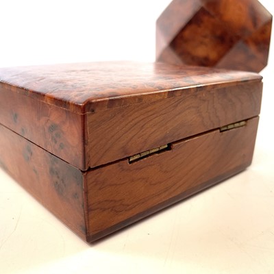 Lot 100 - A burr yew wood dodecahedron box, early-mid 20th century.