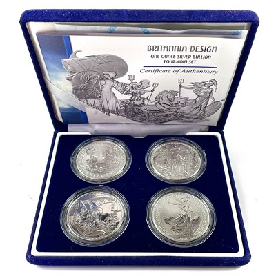 Lot 62 - Royal Mint "Britannia Design" One Ounce 4 coin silver set.