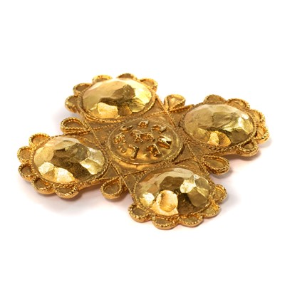 Lot 399 - Chanel gold plated brooch. Cross and Lion design.