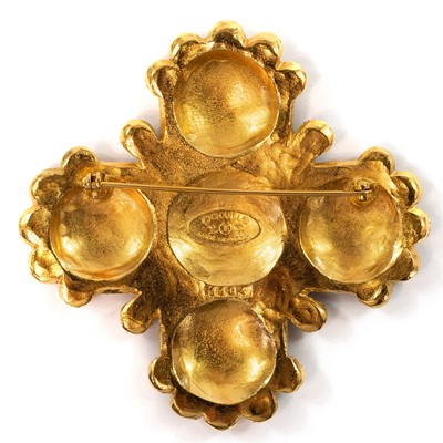 Lot 399 - Chanel gold plated brooch. Cross and Lion design.