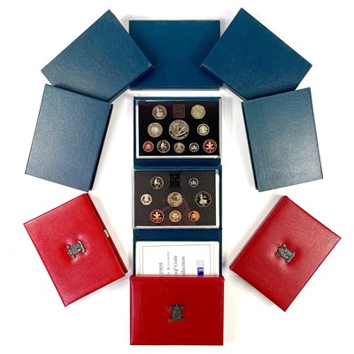 Lot 72 - A box of Comprising 10 sets in red and blue packs from 1990 to 1999.