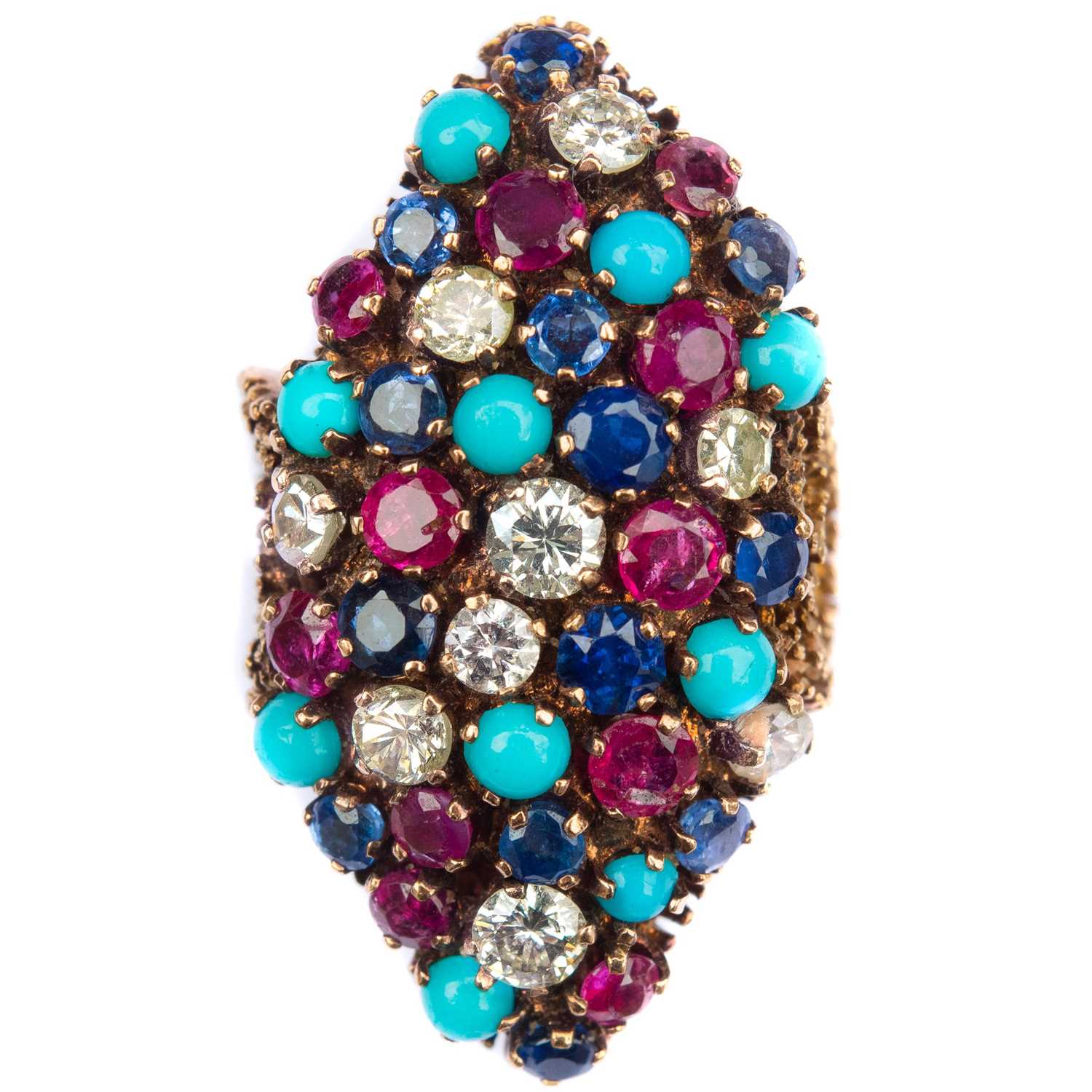 Lot 124 - A stylish, heavy, 18ct gold stone cluster set dress ring.