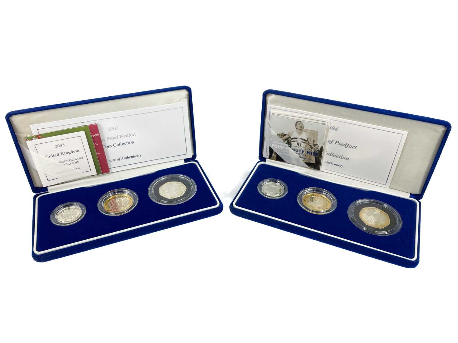Lot 82 - Great Britain Royal Mint Silver Piedfort Proof 3 Coin Collection (x2)
