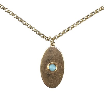 Lot 55 - A 9ct gold pendant necklace, set with a circular turquoise, on a belcher necklace.
