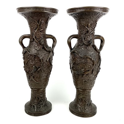 Lot 64 - A pair of Japanese bronze vases, late 19th/early 20th century.