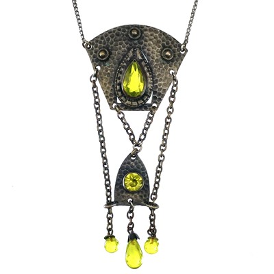 Lot 44 - A base metal and yellow stone set German pendant necklace.